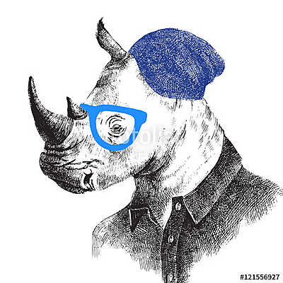 Rhino hipster stílusban (keretezett kép) - vászonkép, falikép otthonra és irodába