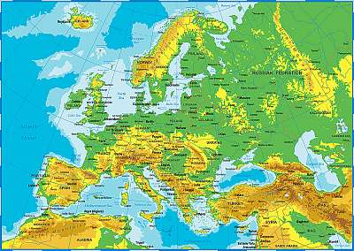 Európa földrajzi térképe (többrészes kép) - vászonkép, falikép otthonra és irodába