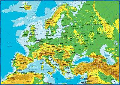 Európa földrajzi térképe (vászonkép óra) - vászonkép, falikép otthonra és irodába