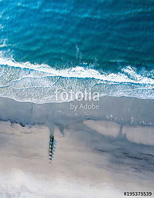 Wooden dock on a empty beach aerial (többrészes kép) - vászonkép, falikép otthonra és irodába