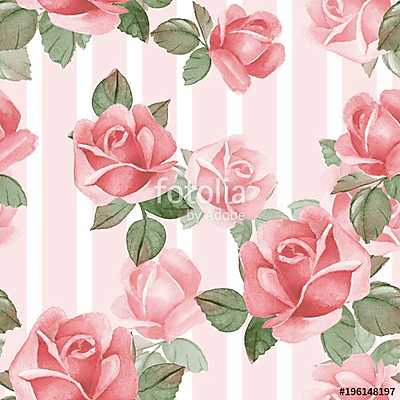 Floral seamless pattern 10. Watercolor background with red roses (poszter) - vászonkép, falikép otthonra és irodába