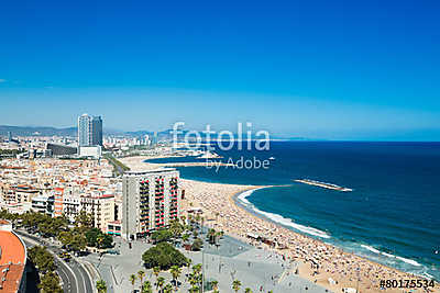 Barceloneta beach in Barcelona, Spain (poszter) - vászonkép, falikép otthonra és irodába