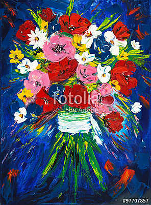 Virágcsokor absztrakt stílusban festmény (poszter) - vászonkép, falikép otthonra és irodába