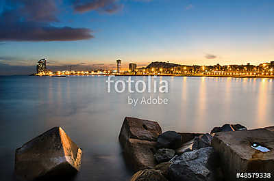 Coastline of Barcelona at sunset, Spain (bögre) - vászonkép, falikép otthonra és irodába