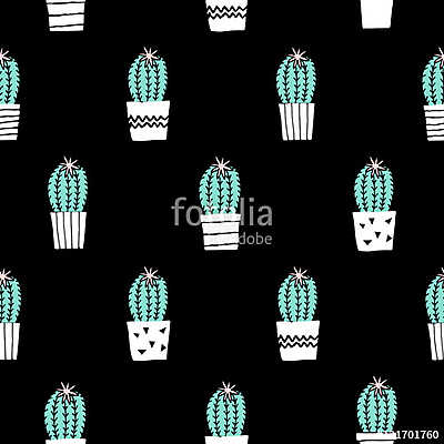 Hand Drawn Cactus Pattern (vászonkép óra) - vászonkép, falikép otthonra és irodába