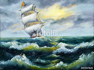 Hajó az óceánon festmény (többrészes kép) - vászonkép, falikép otthonra és irodába