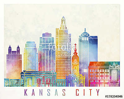 Kansas City landmarks watercolor poster (vászonkép óra) - vászonkép, falikép otthonra és irodába