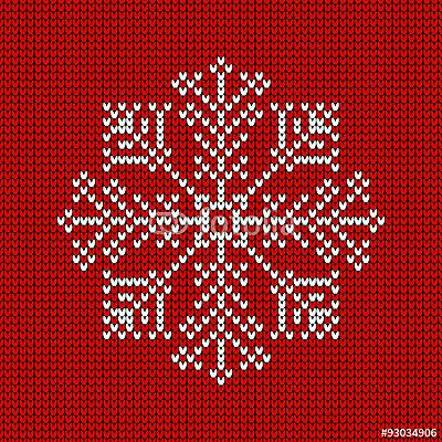 Absztrakt karácsonyi kártya kötött hópehely piros / fehér (többrészes kép) - vászonkép, falikép otthonra és irodába