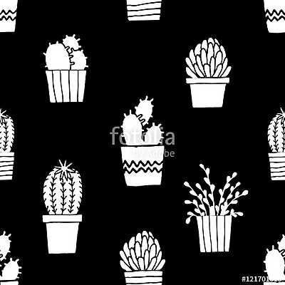 Hand Drawn Cactus Pattern (többrészes kép) - vászonkép, falikép otthonra és irodába