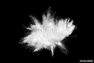 Explosion of white powder isolated on black background. (poszter) - vászonkép, falikép otthonra és irodába