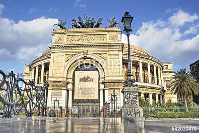 A Politeama Garibaldi színház Palermoban hdr (többrészes kép) - vászonkép, falikép otthonra és irodába