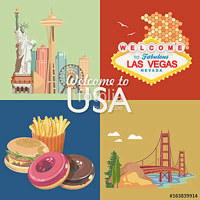 Üdvözöljük az USA-ban. Amerikai Egyesült Államok poszter. Vektor (többrészes kép) - vászonkép, falikép otthonra és irodába
