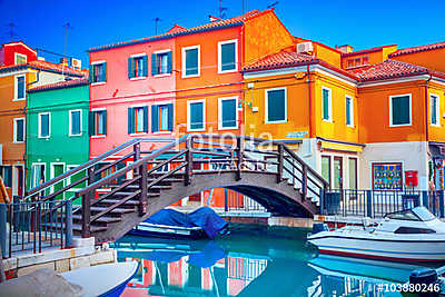 Színes ház Burano, Velence, Olaszország (keretezett kép) - vászonkép, falikép otthonra és irodába