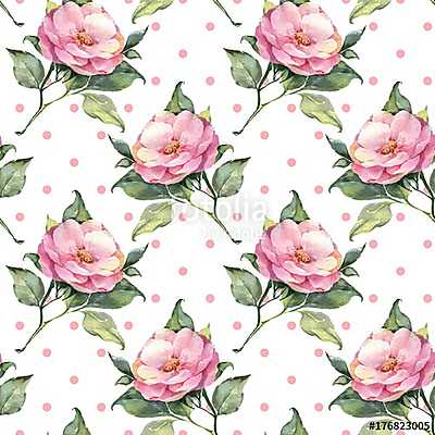 Seamless floral pattern with pink flowers 20 (bögre) - vászonkép, falikép otthonra és irodába