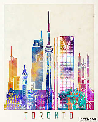 Toronto landmarks watercolor poster (bögre) - vászonkép, falikép otthonra és irodába