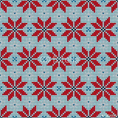 Poinsettia Piros / Kék Seamless Pattern Kötött (többrészes kép) - vászonkép, falikép otthonra és irodába