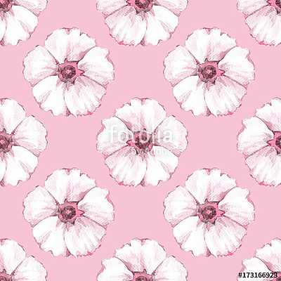 Floral seamless pattern. Watercolor background with white flower (poszter) - vászonkép, falikép otthonra és irodába