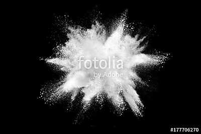 Explosion of white powder isolated on black background. (poszter) - vászonkép, falikép otthonra és irodába