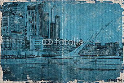 Vintage Grafik, Puerto Madero Buenos Aires Argentinien (poszter) - vászonkép, falikép otthonra és irodába