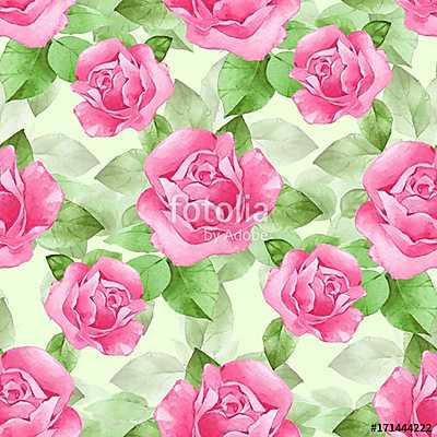 Floral seamless pattern. Watercolor background with beautiful ro (poszter) - vászonkép, falikép otthonra és irodába