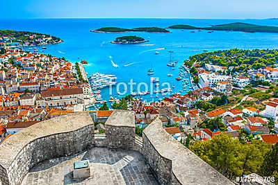 Hvar archipelago summer aerial. / Aerial view at amazing archipelago in front of town Hvar, Croatia Mediterranean. (bögre) - vászonkép, falikép otthonra és irodába