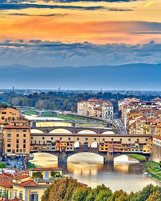 Ponte Vecchio Napkelte, Firenze (poszter) - vászonkép, falikép otthonra és irodába