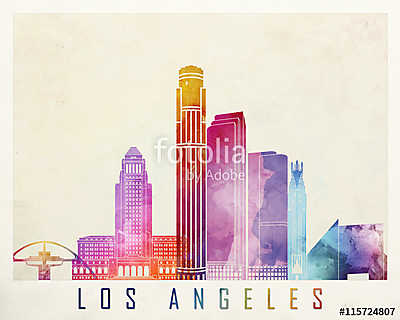 Los Angeles landmarks watercolor poster (fotótapéta) - vászonkép, falikép otthonra és irodába