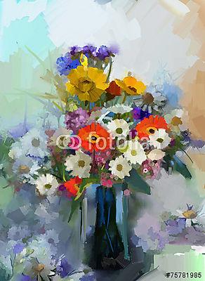 Csendélet virágokkal - (olajfestmény reprodukció) (keretezett kép) - vászonkép, falikép otthonra és irodába