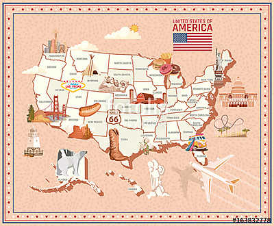 Üdvözöljük az USA-ban. Amerikai Egyesült Államok poszter. Vektor (keretezett kép) - vászonkép, falikép otthonra és irodába