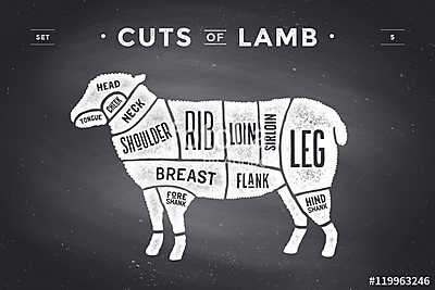 Cut of beef set. Poster Butcher diagram and scheme - Lamb (poszter) - vászonkép, falikép otthonra és irodába