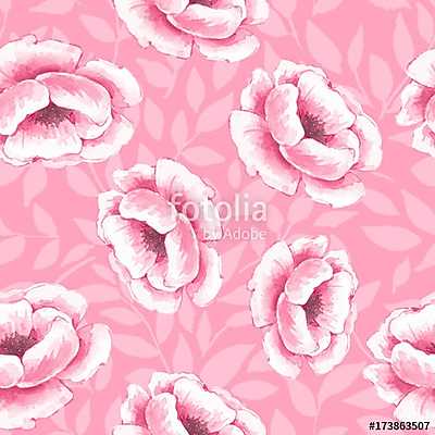 Floral seamless pattern. Watercolor background with pink flowers (poszter) - vászonkép, falikép otthonra és irodába