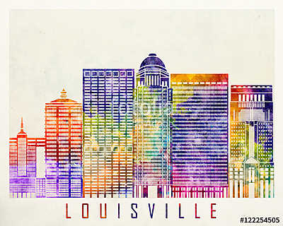 Louisville landmarks watercolor poster (keretezett kép) - vászonkép, falikép otthonra és irodába