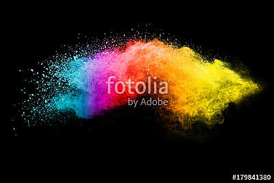 Splash of colorful powder over black background. (keretezett kép) - vászonkép, falikép otthonra és irodába