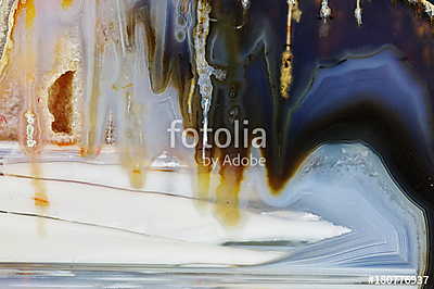 Macrophotography of cut agate. Stalactite-horizontal agate. Multicolored silica bands colored with metal oxides are visible. Ori (poszter) - vászonkép, falikép otthonra és irodába