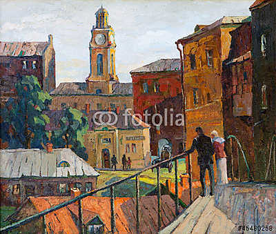 the city landscape of Vitebsk drawn with oil on a canvas (többrészes kép) - vászonkép, falikép otthonra és irodába