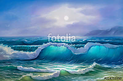 Sunset on the sea, painting by oil on canvas. (fotótapéta) - vászonkép, falikép otthonra és irodába