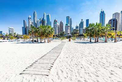 Dubai jumeirah tengerpart , felhőkarcolókkal a háttérben (fotótapéta) - vászonkép, falikép otthonra és irodába