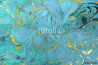 Marble abstract acrylic background. Nature blue marbling artwork texture. Golden glitter. (többrészes kép) - vászonkép, falikép otthonra és irodába
