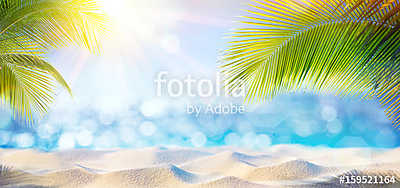 Abstract Beach Background - Sunny Sand And Shiny Sea At Shadows Of Palm Tree
 (bögre) - vászonkép, falikép otthonra és irodába