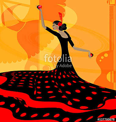 Absztrakt vörös-fekete nő és a flamenco (bögre) - vászonkép, falikép otthonra és irodába