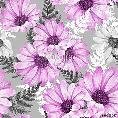 Floral seamless pattern 15. Watercolor flowers. (keretezett kép) - vászonkép, falikép otthonra és irodába