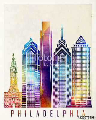 Philadelphia landmarks watercolor poster (bögre) - vászonkép, falikép otthonra és irodába