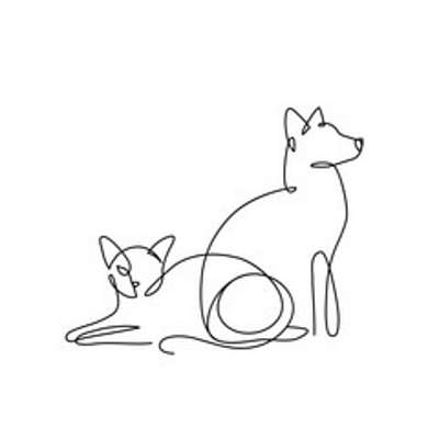 Kutya és macska együtt (vonalrajz, line art) (keretezett kép) - vászonkép, falikép otthonra és irodába