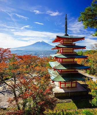 Mt. Fuji a Chureito Pagoda, Fujiyoshida, Japán (többrészes kép) - vászonkép, falikép otthonra és irodába