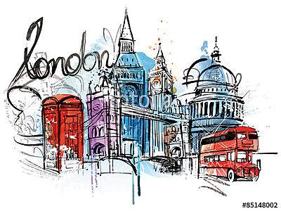 London City Sketch (vászonkép óra) - vászonkép, falikép otthonra és irodába