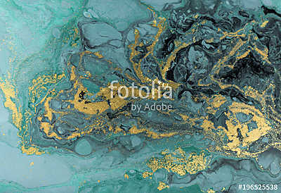 Marble abstract acrylic background. Nature blue marbling artwork texture. Golden glitter. (keretezett kép) - vászonkép, falikép otthonra és irodába