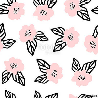 Hand Drawn Flowers Seamless Pattern (keretezett kép) - vászonkép, falikép otthonra és irodába
