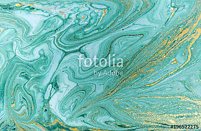 Marble abstract acrylic background. Nature green marbling artwork texture. Golden glitter. (többrészes kép) - vászonkép, falikép otthonra és irodába
