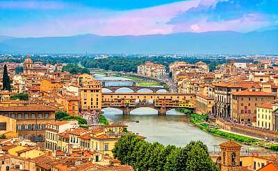Ponte Vecchio nyáron, Firenze (keretezett kép) - vászonkép, falikép otthonra és irodába