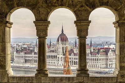 Parlament a Halászbástyáról nézve, Budapest (bögre) - vászonkép, falikép otthonra és irodába